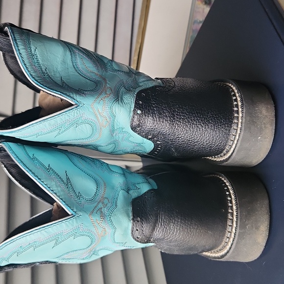 Justin Gypsy Western Short 8" Boots Aqua and Black - Picture 7 of 12